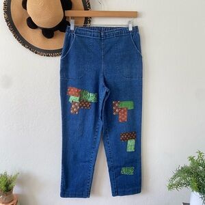 Croft & Barrow Boho Patchwork Pull On Stretch Denim Pants